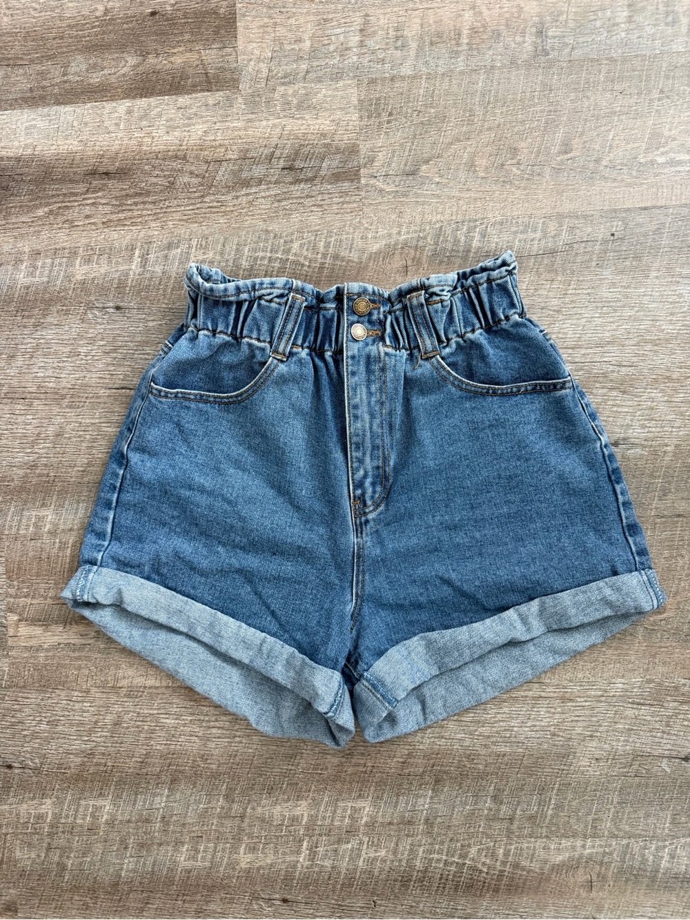 Forever 21 Paperbag Waist Denim Shorts in Blue